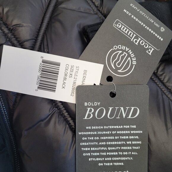 Stylish Black Quilted Women's Puffer Coat. Mixed Media Design. XS-S. - Picture 9 of 14